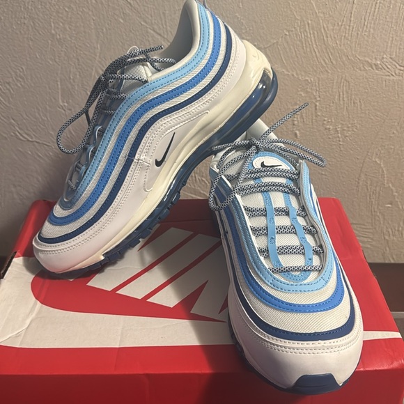 Nike Air Max 97 White and Blue Sneakers - Picture 7 of 9